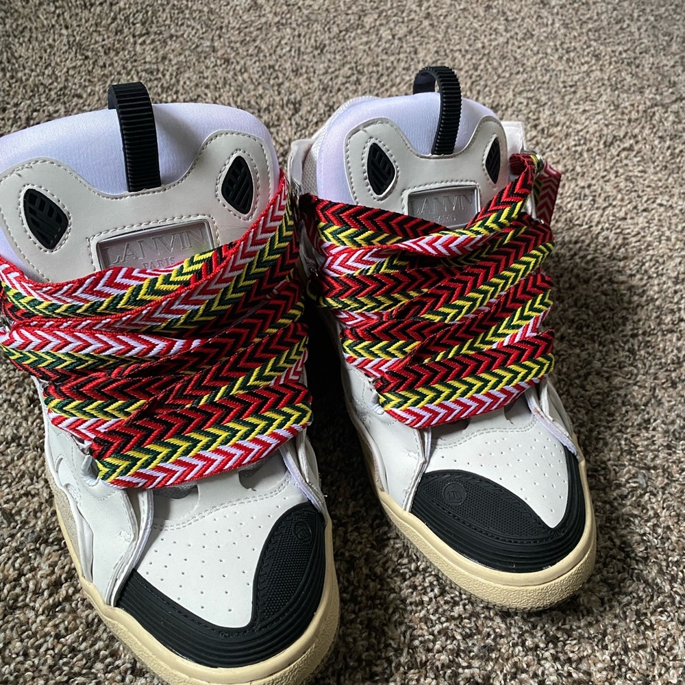 Lanvin Men's White Black Multicolor High-Top Sneakers